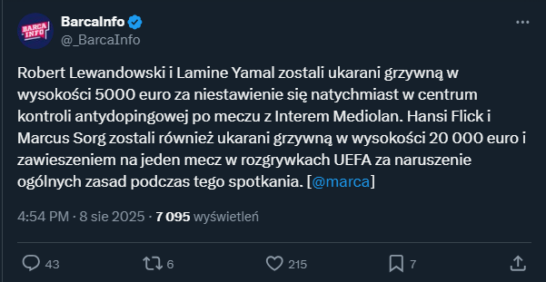ZA TO Lewandowski i Yamal zostali ukarani grzywną!