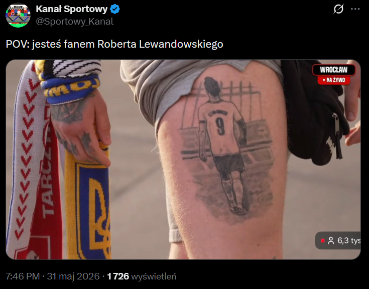 TATUAŻ kibica reprezentacji Polski z wizerunkiem ROBERTA LEWANDOWSKIEGO!