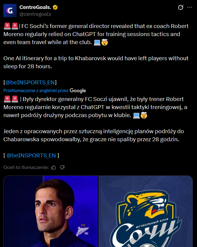 HIT! Robert Moreno został ZWOLNIONY z FC Soczi za... xD