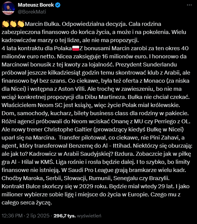 Mateusz Borek W PUNKT nt. przenosin Marcina Bułki!