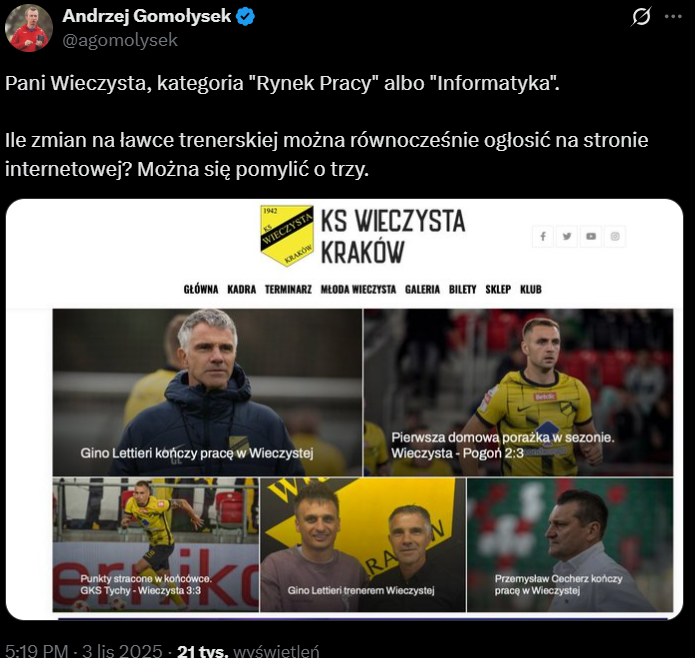 STRONA GŁÓWNA Wieczystej po wczorajszym zwolnieniu Lettieriego xD