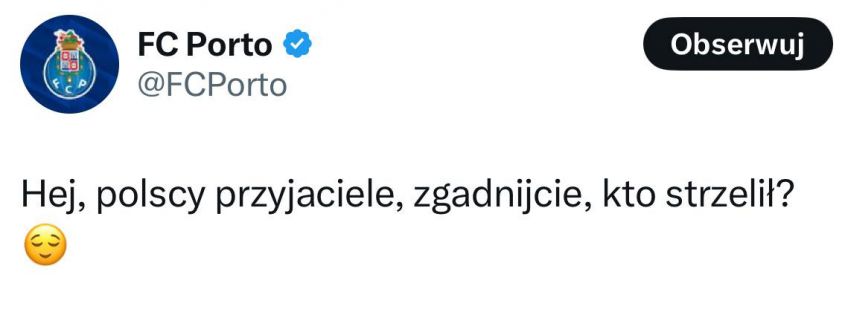 TWEET FC Porto po golu Jana Bednarka xD