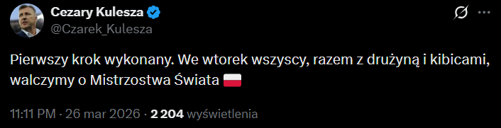 TWEET Cezarego Kuleszy po awansie do finału baraży o MŚ!