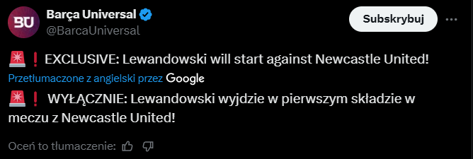 Wiadomo OD KIEDY Lewy ma zacząć mecz z Newcastle w LM!