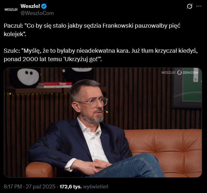 HIT! Szef Kolegium Sędziów PORÓWNAŁ Bartosza Frankowskiego do...