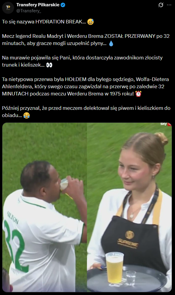 Tak wyglądał HYDRATION BREAK na meczu LEGEND pomiędzy Realem a Werderem xD