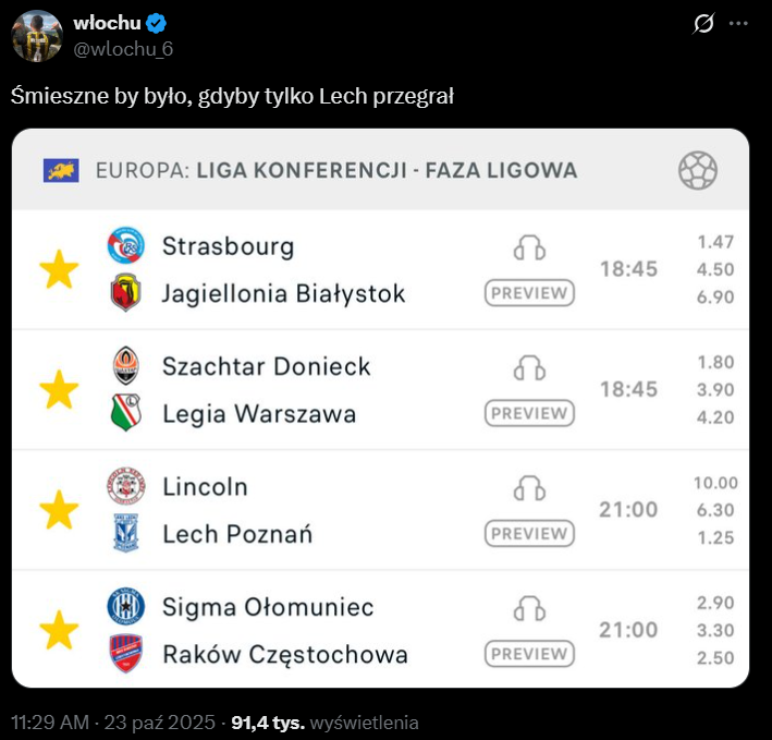 POST kibica przed meczami polskich klubów w LK xD