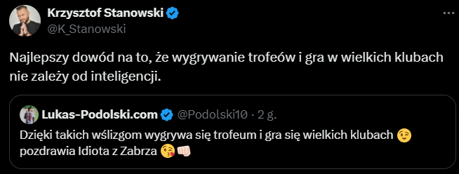 KOMENTARZ Krzysztofa Stanowskiego na tweeta Podolskiego!