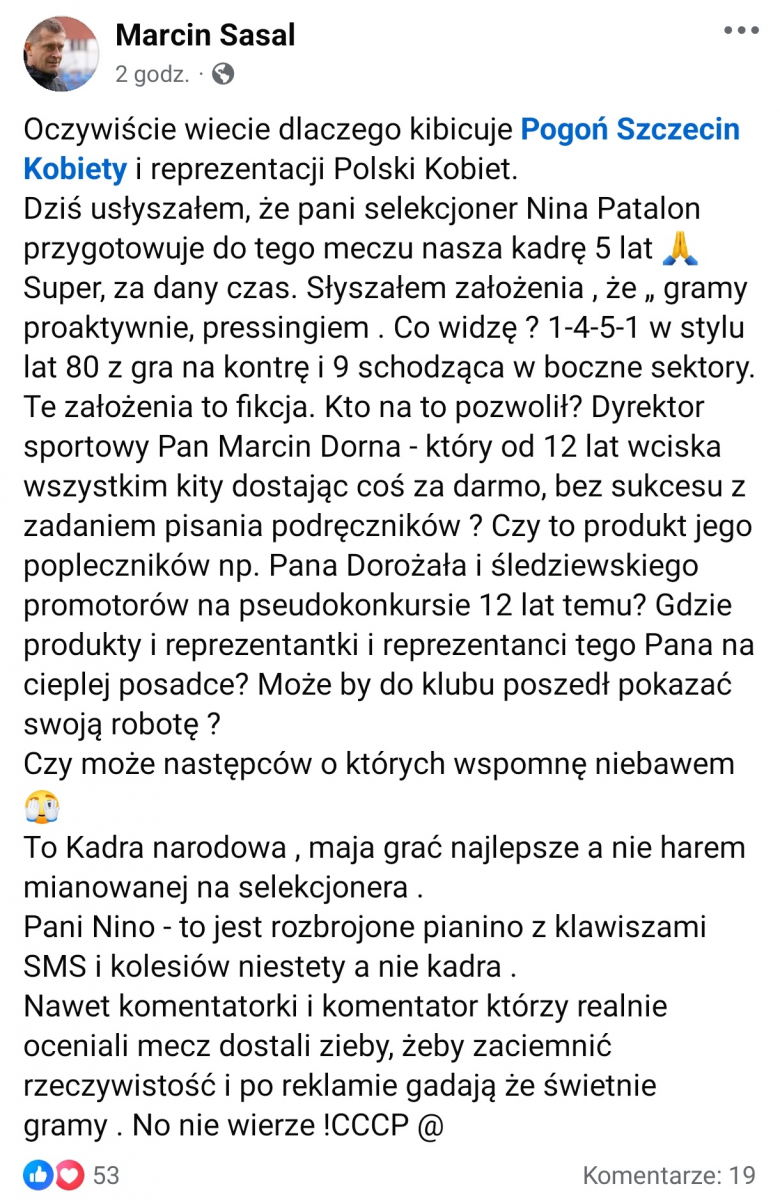 Marcin Sasal OSTRO o sytuacji w KOBIECEJ PIŁCE!