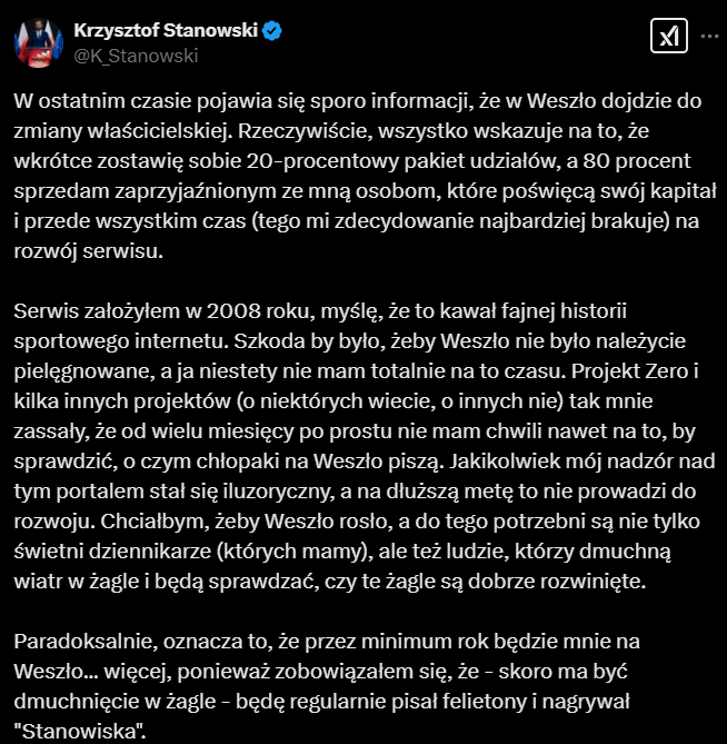 BOMBA! Krzysztof Stanowski nt. PRZYSZŁOŚCI Weszło!