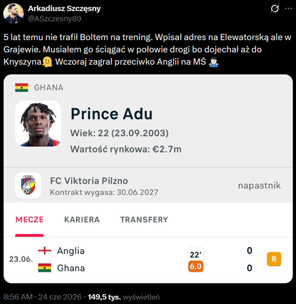 Kierownik Jagiellonii z TOPOWĄ ANEGDOTĄ nt. reprezentanta Ghany na MŚ XD