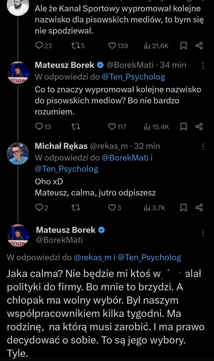 ODPALONY Mateusz Borek nt. POLITYKI i przejścia Łukasza Ciony do innej TV!