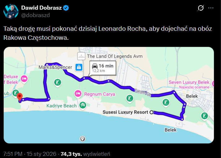 HIT! Leonardo Rocha musi JECHAĆ z obozu Zagłębia na obóz Rakowa, a... OTO TRASA XD