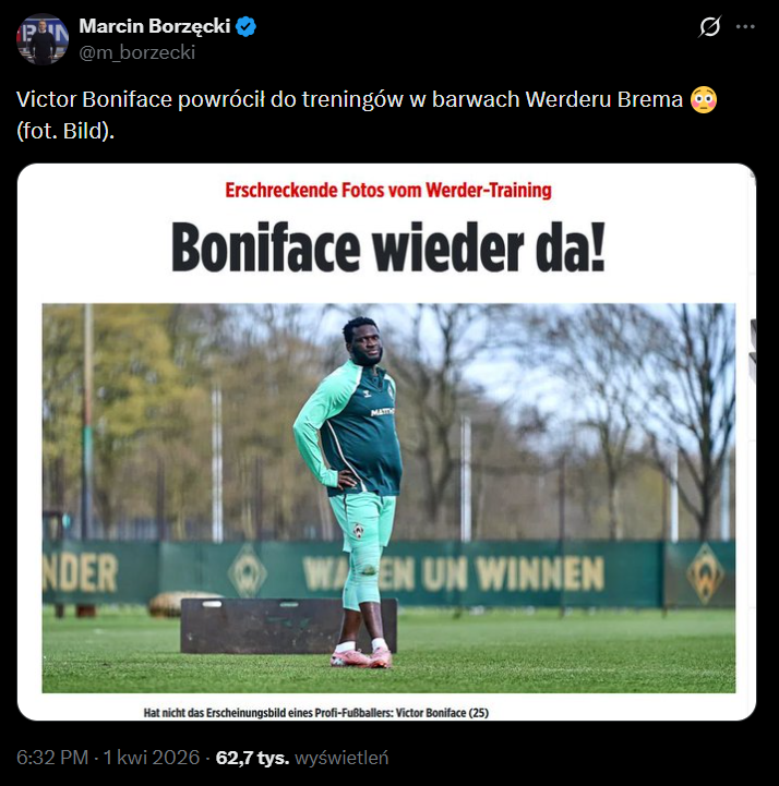 FORMA FIZYCZNA Victora Boniface po POWROCIE DO TRENINGÓW w Werderze!