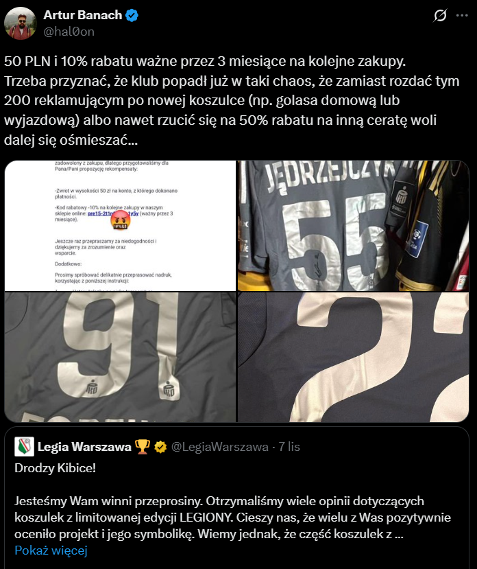 REKOMPENSATA Legii Warszawa dla kibiców za FATALNEJ JAKOŚCI LIMITOWANE koszulki xD