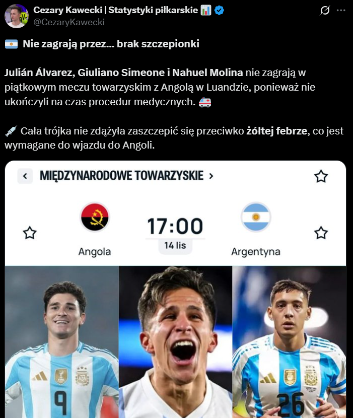 HIT! Trzech reprezentantów Argentyny NIE ZAGRA z Angolą z powodu braku...