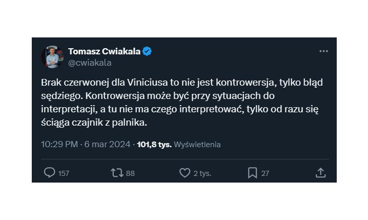 Tomasz Ćwiąkała o zachowaniu Viniciusa Juniora...