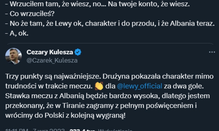 WPIS Cezarego Kuleszy po meczu Polski z Wyspami Owczymi...