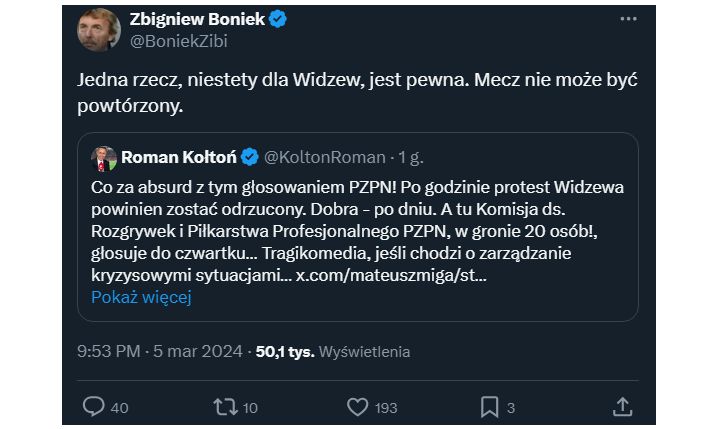 Tak Zbigniew Boniek SKOMENTOWAŁ głosowanie PZPN ws. powtórzenia meczu Wisła - Widzew!