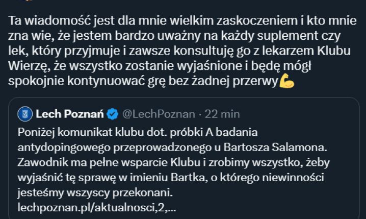 WIADOMOŚĆ Bartosza Salamona po złapaniu na dopingu!