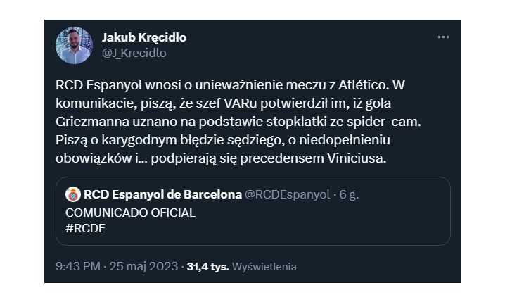 SZOK! Kolejna afera w Hiszpanii! Espanyol żąda unieważnienia meczu z Atletico!