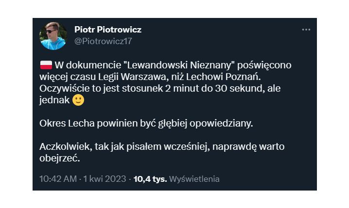 TYLE CZASU poświęcono Lechowi Poznań w filmie Lewandowskiego... :D