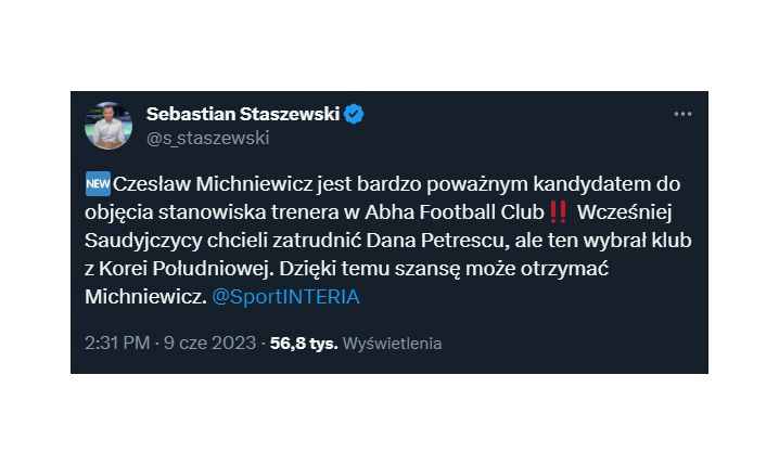 TAM TERAZ MOŻE TRENOWAĆ MICHNIEWICZ!