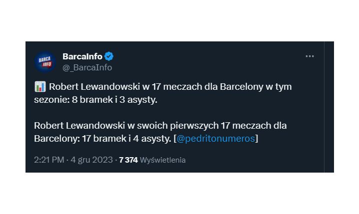 Robert Lewandowski po 17 meczach W TYM SEZONIE vs W POPRZEDNIM SEZONIE