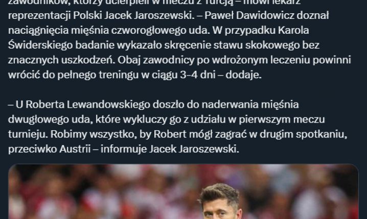 Robert Lewandowski nie zagra w meczu z Holandią!