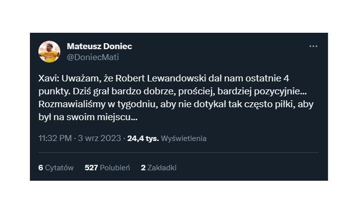 Tak Xavi kazał teraz grać Lewandowskiemu...