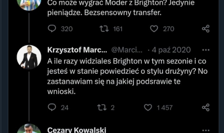 Pamiętny TWEET Cezarego Kowalskiego po transferze Modera do Brighton! :D