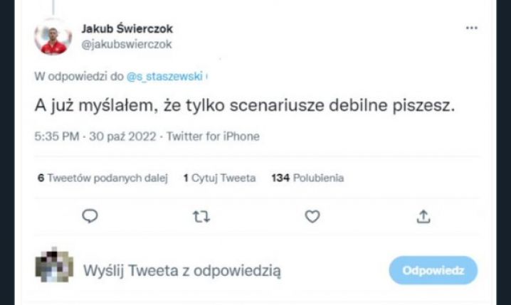 Pamiętny TWEET dziennikarza do Jakuba Świerczoka... :D