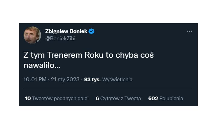 TWEET Zbigniewa Bońka nt. wyboru najlepszego polskiego trenera roku! :D