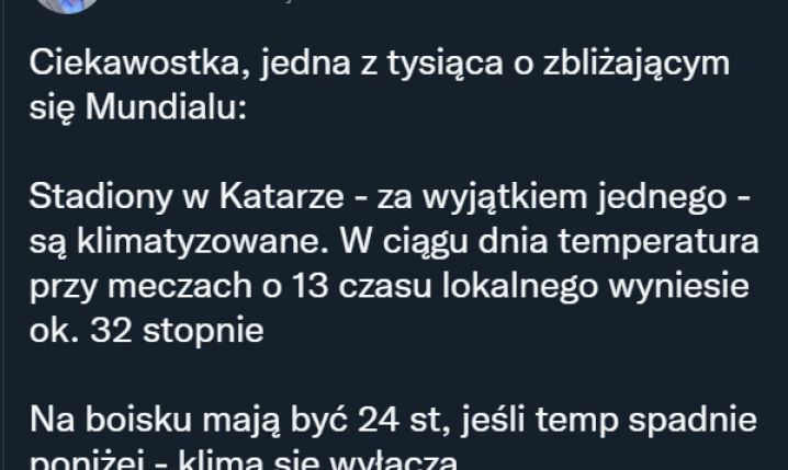 Taka ma być temperatura na stadionach w Katarze!