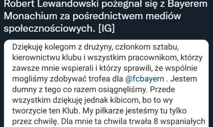 WIADOMOŚĆ Lewandowskiego po odejściu z Bayernu!