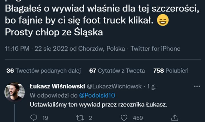 MOCNY TWEET Podolskiego w stronę Łukasza Wiśniowskiego!