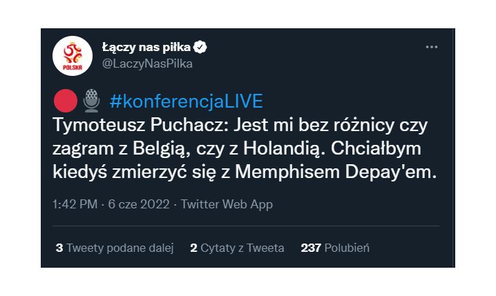 Z TYM PIŁKARZEM chciałby się zmierzyć Tymoteusz Puchacz