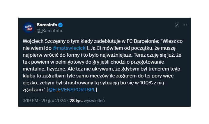 ODPOWIEDŹ Wojtka Szczęsnego na pytanie, kiedy zadebiutuje w Barcelonie... :D