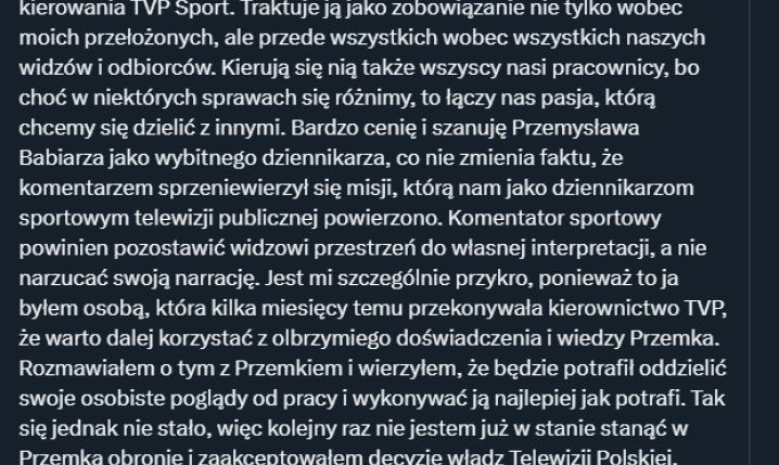 Dyrektor TVP Sport ZABRAŁ GŁOS ws. zawieszenia Przemysława Babiarza....