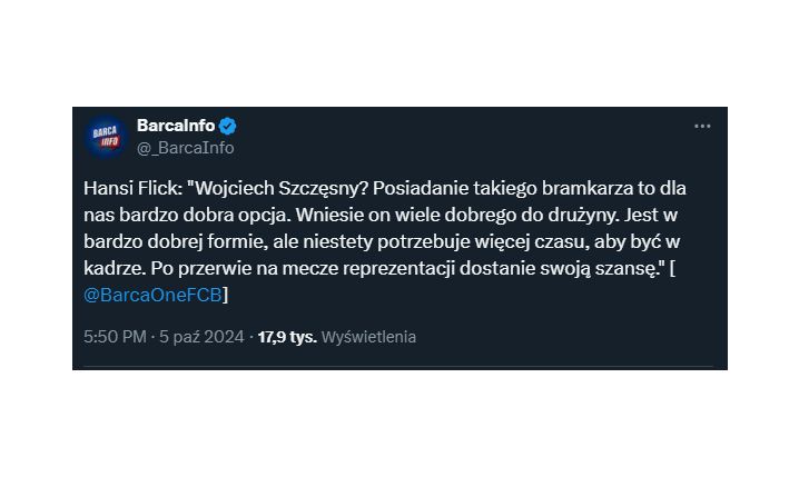 Hansi Flick nt. Wojciecha Szczęsnego! Wiemy, kiedy Polak dostanie szansę...