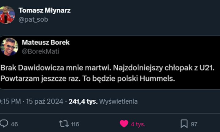 Pamiętny TWEET Mateusza Borka nt. Dawidowicza... xD