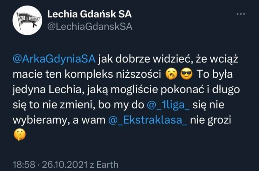 PAMIĘTNY Tweet Lechii Gdańsk z 2021 roku... xD