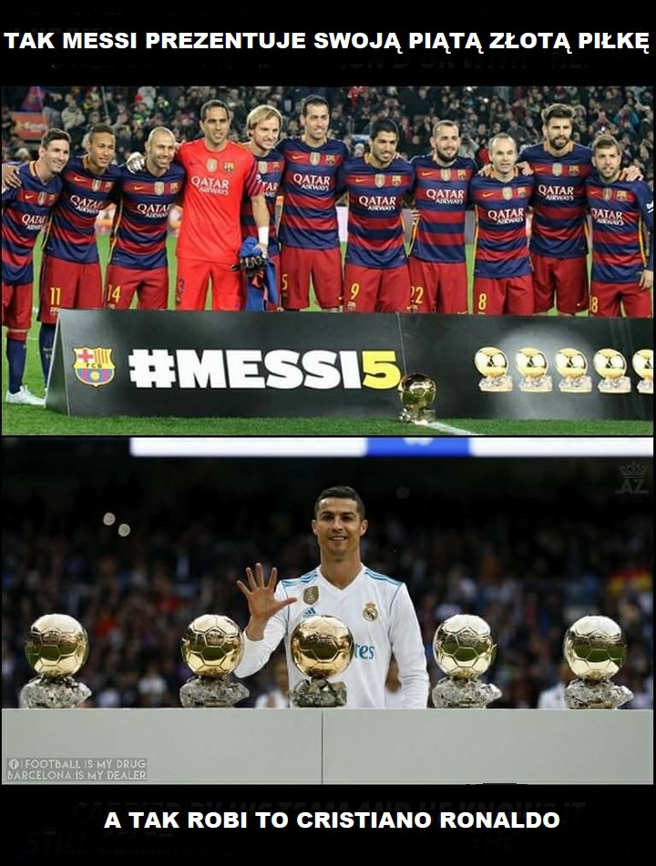 Różnica między prezentacją piątej ZP przez Ronaldo i Messiego xD