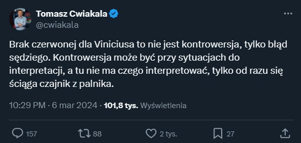 Tomasz Ćwiąkała o zachowaniu Viniciusa Juniora...