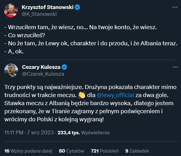 WPIS Cezarego Kuleszy po meczu Polski z Wyspami Owczymi...