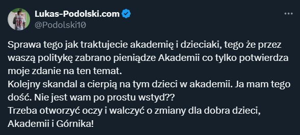 Lukas Podolski MOCNO o zarządzie Górnika Zabrze!