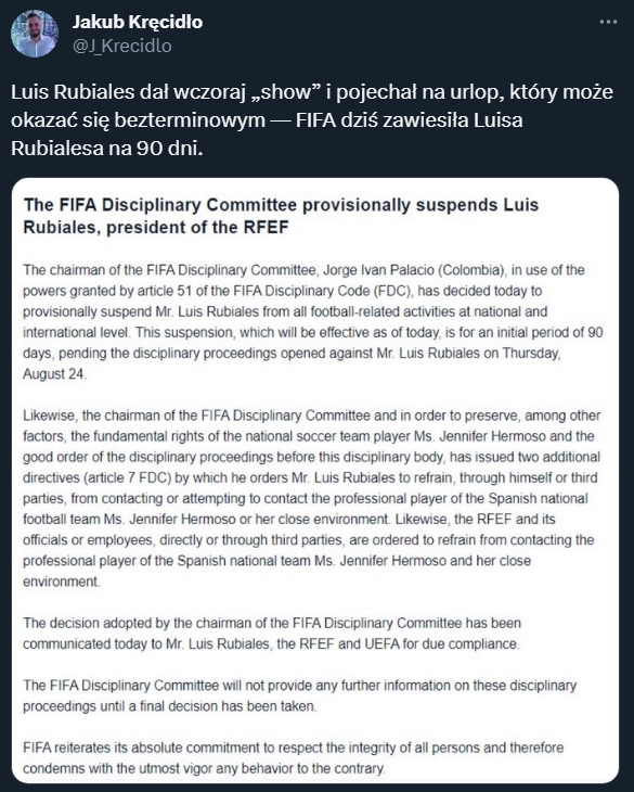 FIFA podjęła decyzję ws. Luisa Rubialesa!