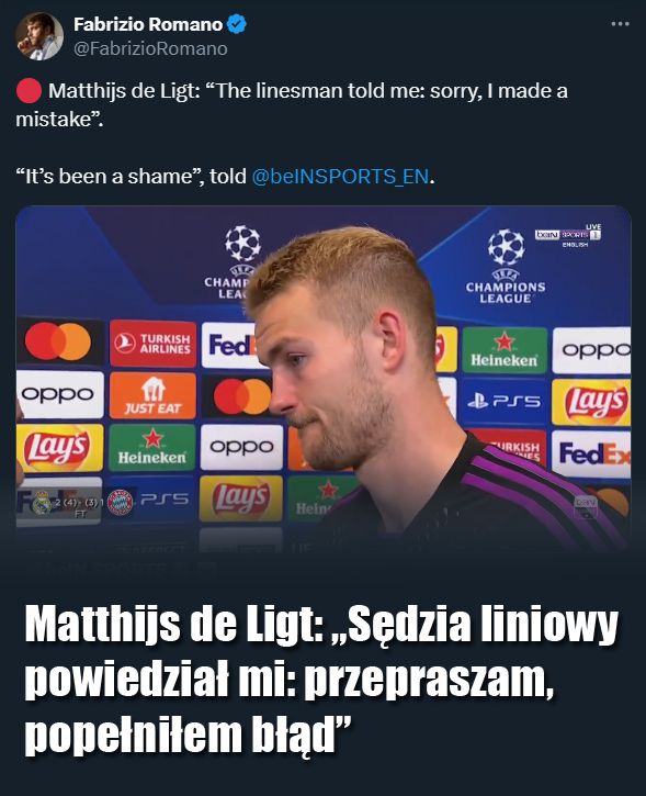 Matthijs de Ligt ZDRADZIŁ, co sędzia liniowy powiedział mu po meczu...