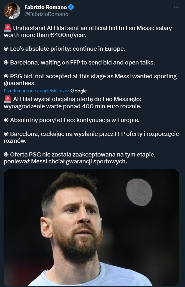 OFICJALNIE! JEST OFERTA DLA LEO MESSIEGO!