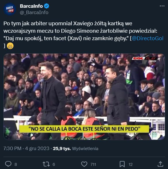 SŁOWA Simeone po tym, jak sędzia dał żółtą kartkę Xaviemu... :D